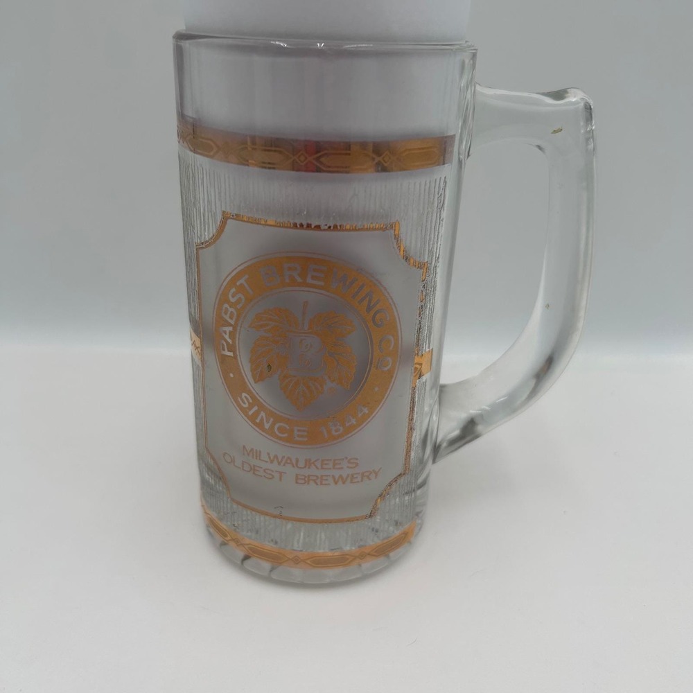 Pabst Brewing Co Milwaukee's Oldest Brewery Beer Mug Glass Stein 22k gold accent